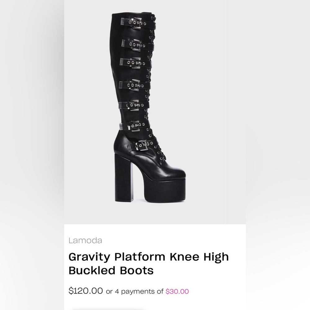 LAMODA SOLD OUT gravity platform knee high buckled boot BRAND NEW fits 9-10